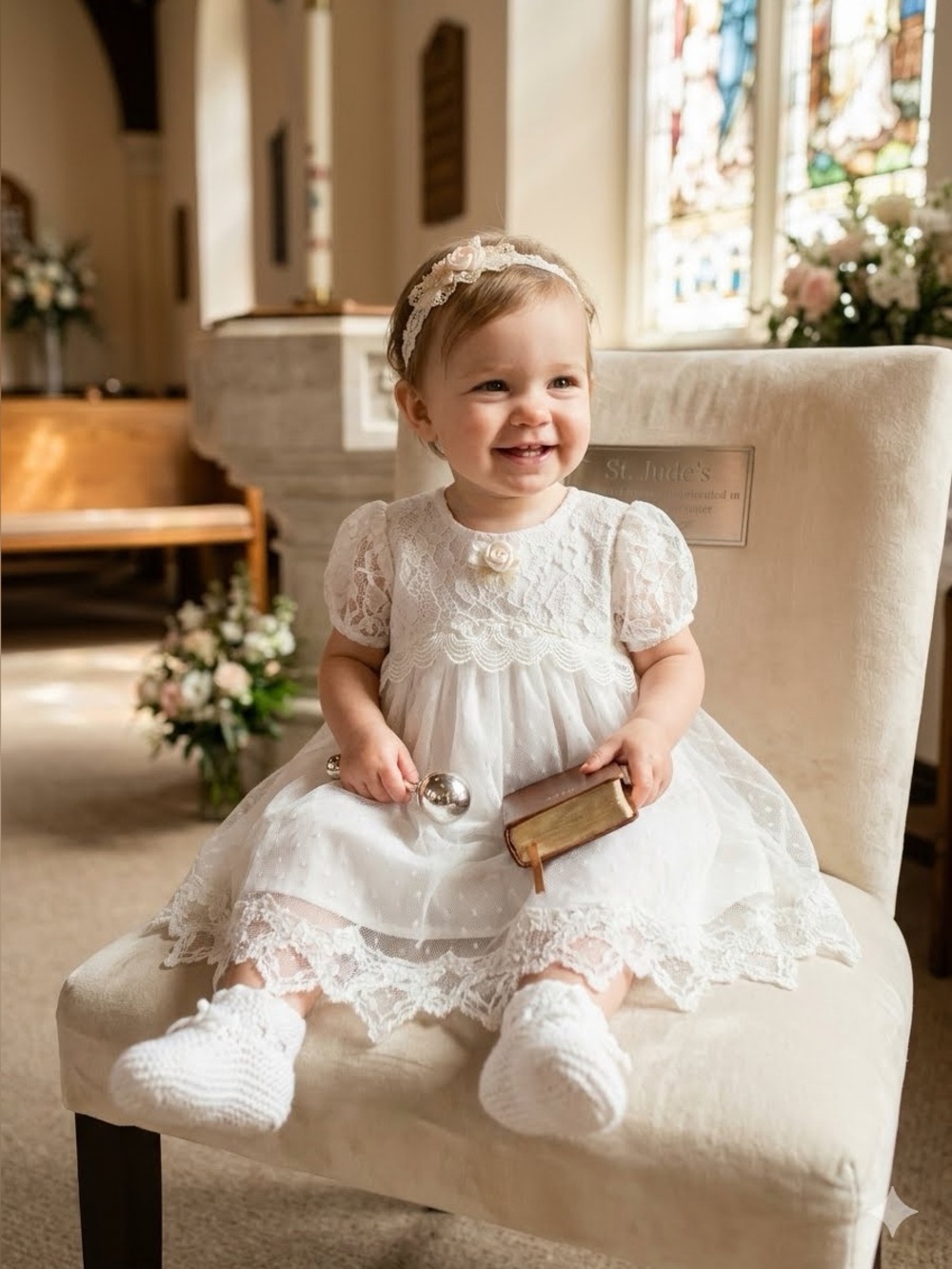 Rare find! VIntage 1990's Jo Lene 18M Baby Girl's White Lace dress baptism GUC